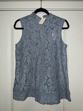 Maeve Anthropologie Sleeveless Lace Mock-Neck Top - Light Blue Size S NWT